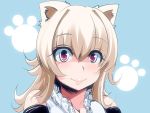  animal_ears bare_shoulders black_gloves blonde_hair breasts bust cat_ears cat_paws cleavage elbow_gloves gloves highres hyudora long_hair original paw_print paws purple_eyes shaded_face smile solo violet_eyes 