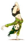  breakdance casual dancing green_eyes green_hair handstand harekawa midorikawa_nao midriff navel ponytail precure shorts smile_precure! solo upside-down 