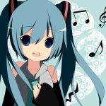  aqua_eyes aqua_hair bad_id detached_sleeves face hand_on_own_chest hatsune_miku meranoreuka_(naokentak) musical_note necktie sleeves_past_wrists solo twintails vocaloid 