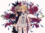  angel_wings black_vs_white black_wings blonde_hair bow dress dual_persona fangs gloves hair_bow hair_over_one_eye hair_ribbon kagamine_rin multiple_girls open_mouth ribbon rina short_hair smile thigh-highs thighhighs vocaloid white_dress wings yellow_eyes zettai_ryouiki 