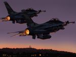  airplane bomb city emblem f-16 fighter_jet fuyunobu jet missile original sky twilight 