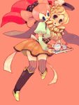  artist_request blonde_hair boots charlotte_(madoka_magica) cup drill_hair hair_ornament hat magical_girl mahou_shoujo_madoka_magica pink_background skirt teacup teapot tegaki thigh-highs thighhighs tomoe_mami twin_drills witch_(madoka_magica) yellow_eyes 