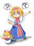  &gt;_&lt; :&lt; ? alice_margatroid apron blonde_hair blue_dress blue_eyes bow capelet dress hair_bow hairband jewelry kokujuuji long_hair open_mouth outstretched_arm puppet_strings ring sash shanghai shanghai_doll short_hair spinning tears touhou waist_apron 