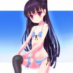  bikini frills garters inu_x_boku_ss koumo long_hair purple_eyes purple_hair shirakiin_ririchiyo single_thighhigh swimsuit thigh-highs thighhighs violet_eyes 