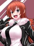  :d black_gloves black_hair blush breasts bust character_request gloves highres hoshigami_zena kurenai large_breasts long_hair necktie open_mouth red_hair redhead shirt smile solo watarui white_shirt 