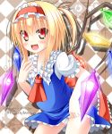 alice_margatroid alice_margatroid_(cosplay) alternate_color anni_minto ascot blonde_hair character_name cosplay fang flandre_scarlet hairband highres looking_at_viewer open_mouth panties red_eyes short_hair side_ponytail solo touhou underwear white_panties wings 