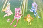  atsuman_(hogumogu25) blush boots choker cure_beat cure_melody cure_muse cure_muse_(yellow) cure_rhythm grass houjou_hibiki hummy_(suite_precure) kurokawa_ellen long_hair looking_at_viewer magical_girl minamino_kanade multiple_girls open_mouth precure shirabe_ako siren_(suite_precure) sitting smile suite_precure thigh-highs thigh_boots thighhighs twintails 