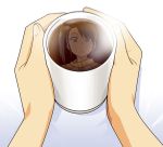 brown_eyes brown_hair cup futami_mami idolmaster mori_(unknown.) reflection side_ponytail solo steam tea teacup 