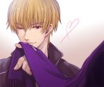  blonde_hair cross earrings fate/zero fate_(series) gilgamesh heart jewelry looking_at_viewer red_eyes scarf slit_pupils sng solo wink 