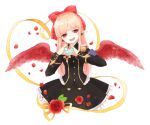  :d dungeon_and_fighter flower hair_tubes heart heart-shaped_pupils heart_hands long_hair looking_at_viewer mage_(dungeon_and_fighter) open_mouth peirasuo petals pointy_ears red_eyes red_wings ribbon rose side_ponytail simple_background smile solo symbol-shaped_pupils white_background wings 