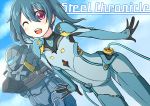  ;d blue_hair bodysuit flat_chest long_hair open_mouth red_eyes short_twintails smile steel_chronicle takamine_(smdx) twintails wink yun_rina 