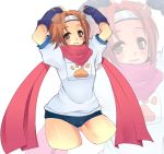  1girl arcana_heart arcana_heart_2 arcana_heart_3 arms_up brown_hair dog_ears headband highres konoha_(arcana) scarf short_hair tail 