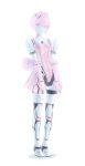  android bow choker elbow_gloves elenor_camuel gloves highres light_smile maid_headdress no_pupils pale_skin phantasy_star phantasy_star_online pikoroo pink_hair puffy_sleeves purple_eyes short_hair simple_background skirt solo standing white_background 