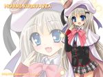  cape fang hair_ornament hat little_busters!! long_hair noumi_kudryavka plaid plaid_skirt school_uniform silver_hair skirt thigh-highs thighhighs uonuma_yuu 