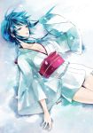  blue_eyes blue_hair hakoremi japanese_clothes jigoku_sensei_nube kimono lying payot short_hair skirt snow solo yukime 