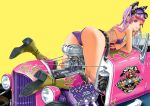  bikini boots car cat checkered checkered_flag copyright_request crown engine flame_print goggles k_(katokenrock) motor_vehicle spark_plug straddle swimsuit tail vehicle 