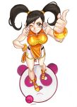  ;) black_hair blush bracelet breasts brown_eyes china_dress chinese_clothes foreshortening from_above highres ivan_llanos jewelry large_breasts ling_xiaoyu long_hair namco panda sandals smile solo tekken tekken_3 toned twintails wink 