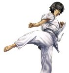 baba_yasushi barefoot chandet_nanseyim dougi feet hands highres karate_shoukoushi_kohinata_minoru kicking male simple_background white_background 