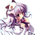  &gt;_&lt; :3 absurdres amaha_miu blush bust cat highres izumi_tsubasu lolita_hairband mashiroiro_symphony pan-nya purple_eyes purple_hair school_uniform simple_background violet_eyes x3 