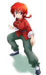  1girl blue_eyes braid breasts chinese_clothes loafers long_hair open_mouth ranma-chan ranma_1/2 redhead shoes single_braid solo unya 