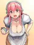  :d bar_maid blush breasts cleavage corset dirndl down_blouse hand_on_hip hanging_breasts headphones large_breasts leaning_forward long_hair nitroplus oktoberfest open_mouth pink_eyes pink_hair rozenweapon smile solo super_sonico 