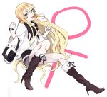 bad_id bag blonde_hair boots casual earrings fang fate/stay_night fate/zero fate_(series) genderswap gilgamesh high_heels jewelry knee_boots long_hair miniskirt picoteku purse red_eyes scarf shoes skirt solo v very_long_hair watch wristwatch 