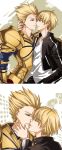  armor blonde_hair bracelet clone dual_persona earrings fate/stay_night fate/zero fate_(series) gilgamesh incipient_kiss jewelry male multiple_boys red_eyes selfcest short_hair yaoi yy_(yytomb) 