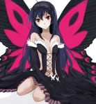  bare_shoulders black_hair butterfly_wings elbow_gloves gloves highres jyairo kuroyukihime long_hair red_eyes wings 