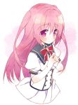  blush copyright_request long_hair looking_at_viewer meito_(maze) pink_eyes pink_hair rough school_uniform solo twintails two_side_up white_background 