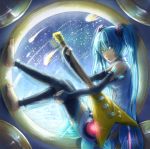  23ichiya anklet aqua_eyes aqua_hair barefoot elbow_gloves fingerless_gloves gloves guitar hatsune_miku hatsune_miku_(append) instrument jewelry long_hair miku_append solo space spacecraft_interior very_long_hair vocaloid vocaloid_append 