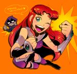  blush dc_comics duo female happy long_hair looking_at_camera raven_(teen_titans) redhead short_hair starfire teen_titans two_girls wink 