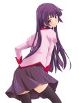  bent_over hozumi_takashi long_hair looking_back monogatari_(series) purple_hair school_uniform senjougahara_hitagi skirt thigh-highs thighhighs zettai_ryouiki 