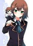  baka_to_test_to_shoukanjuu blush chibi hair_ornament hairclip killyoh kinoshita_hideyoshi necktie pointing school_uniform trap 