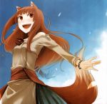  absurdres ayakura_juu highres holo red_eyes smile solo spice_and_wolf tail wolf_ears wolf_tail 