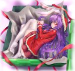  box bunny_ears christmas gift girl_in_a_box in_box in_container legs long_hair monikano purple_hair rabbit_ears red_eyes reisen_udongein_inaba ribbon santa_costume solo thigh-highs thighhighs touhou zettai_ryouiki 