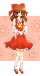  bad_id bow brown_hair detached_sleeves hair_bow hakurei_reimu highres japanese_clothes miko nomu solo standing touhou 