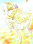  bakaito blue_hair bouquet dress flower holding kaito male mattress sabuibo_maru smile solo vocaloid wedding_dress 