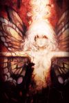  blonde_hair butterfly_wings flower outstretched_arms petals red_eyes rose solo spread_arms wings 