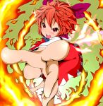  achi_cirno alternate_color alternate_element barefoot bow cirno fiery_wings fire foreshortening hair_bow hands perspective red_eyes red_hair redhead reri serious short_hair solo touhou wings 