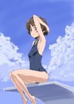  barefoot flat_chest gen@chikuwa highres one-piece_swimsuit original school_swimsuit short_hair sketch smile solo swimsuit 