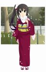  1girl akiyama_mio black_hair japanese_clothes k-on! kimono long_hair rocky_(chendongjian) snow solo 