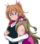  2girls blue_eyes blush closed_eyes couple green_hair haiteku half_updo happy houjou_hibiki hug hug_from_behind long_hair minamino_kanade multiple_girls orange_hair precure simple_background smile suite_precure two_side_up white_background yuri 