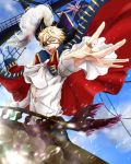  222 axis_powers_hetalia bad_id blonde_hair coat eyepatch green_eyes hands hat jewelry male open_clothes open_shirt pirate ring ship shirt solo united_kingdom_(hetalia) 
