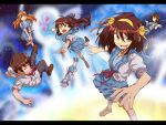  brown_eyes brown_hair celestial_(haruhi) celestial_(suzumiya_haruhi) genderswap hairband highres koizumi_itsuki_(female) kyon kyonko long_hair nagato_yuki ponytail purple_hair rokudena-shi school_uniform short_hair suzumiya_haruhi suzumiya_haruhi_no_yuuutsu yellow_eyes 