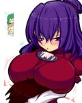  breast_press breast_rest breast_smother breasts breasts_on_head bursting_breasts highres huge_breasts k-dam kazami_yuuka kochiya_sanae moriya_suwako purple_eyes purple_hair touhou violet_eyes yasaka_kanako 