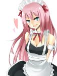  alternate_costume apron aqua_eyes arms_behind_back bad_id breasts cleavage enmaided hairband heart long_hair maid megurine_luka pink_hair simple_background smile solo vocaloid wadaka 