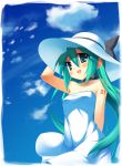  aqua_eyes aqua_hair blush dress from_below hat hatsune_miku long_hair sky surume_(pixiv3908) twintails vocaloid 
