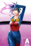  beam_ribbon blue_hair bodysuit breasts g_gundam green_eyes gundam haikikyou ribbon short_hair 