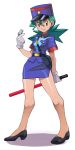  hat high_heels junsaa_(pokemon) miniskirt pokemon pokemon_(anime) ryunryun shoes short_hair simple_background skirt solo traffic_baton uniform whistle white_background 