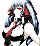  bare_shoulders blue_hair bow breasts hair_bow hair_ribbon large_breasts long_hair necktie pizaya red_eyes ribbon s_tanly silver_hair 